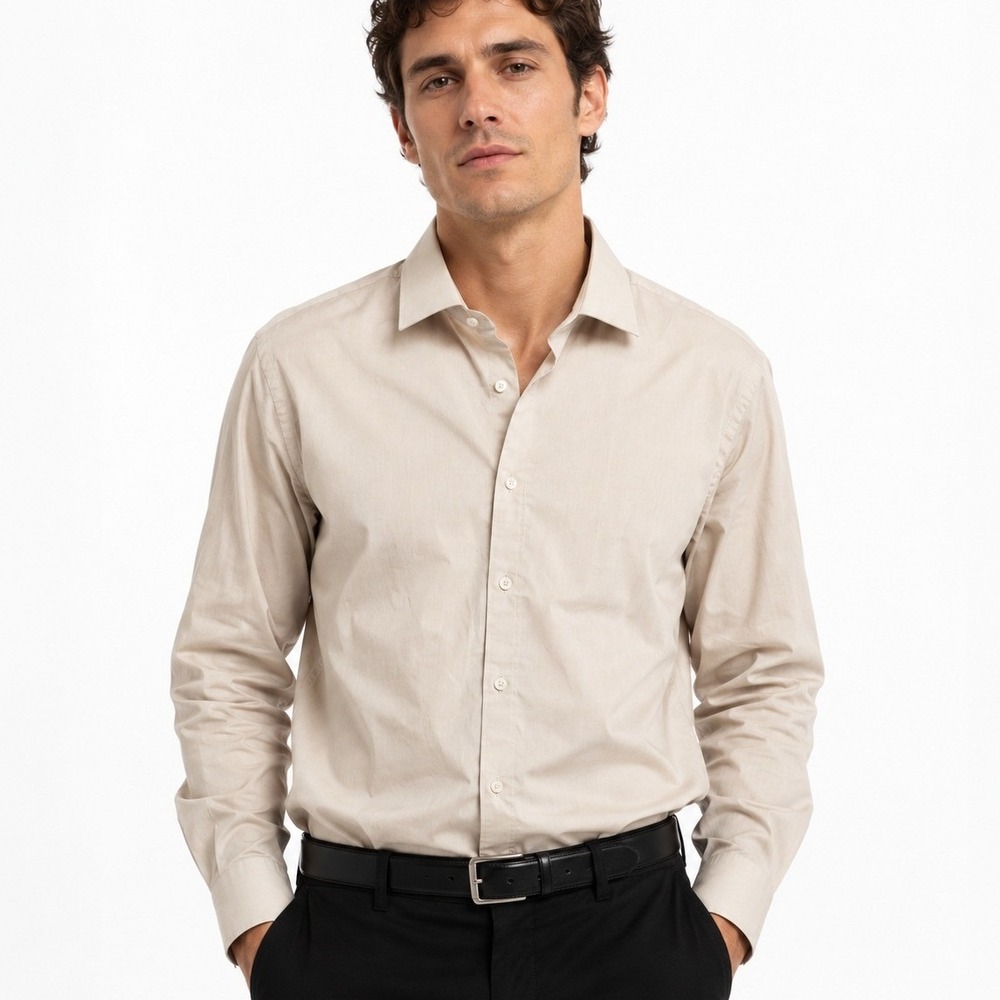 Jared Lang Mens Button Up Shirt Cream Slim Fit After Hours‎ Micro Stripe 2XL